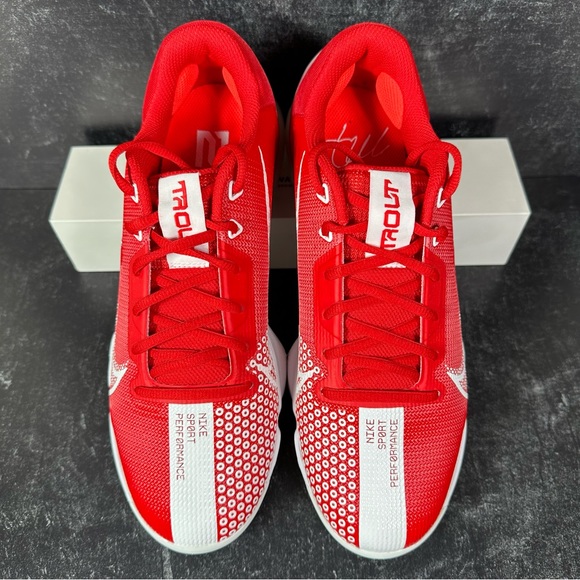 NIKE FORCE ZOOM TROUT 7 PRO UNIVERSITY RED MENS SIZE 9 METAL STUDS WHITE NEW - Picture 2 of 10